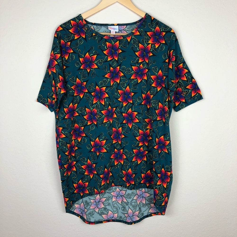 LuLaRoe Green with Colorful Floral Irma Top